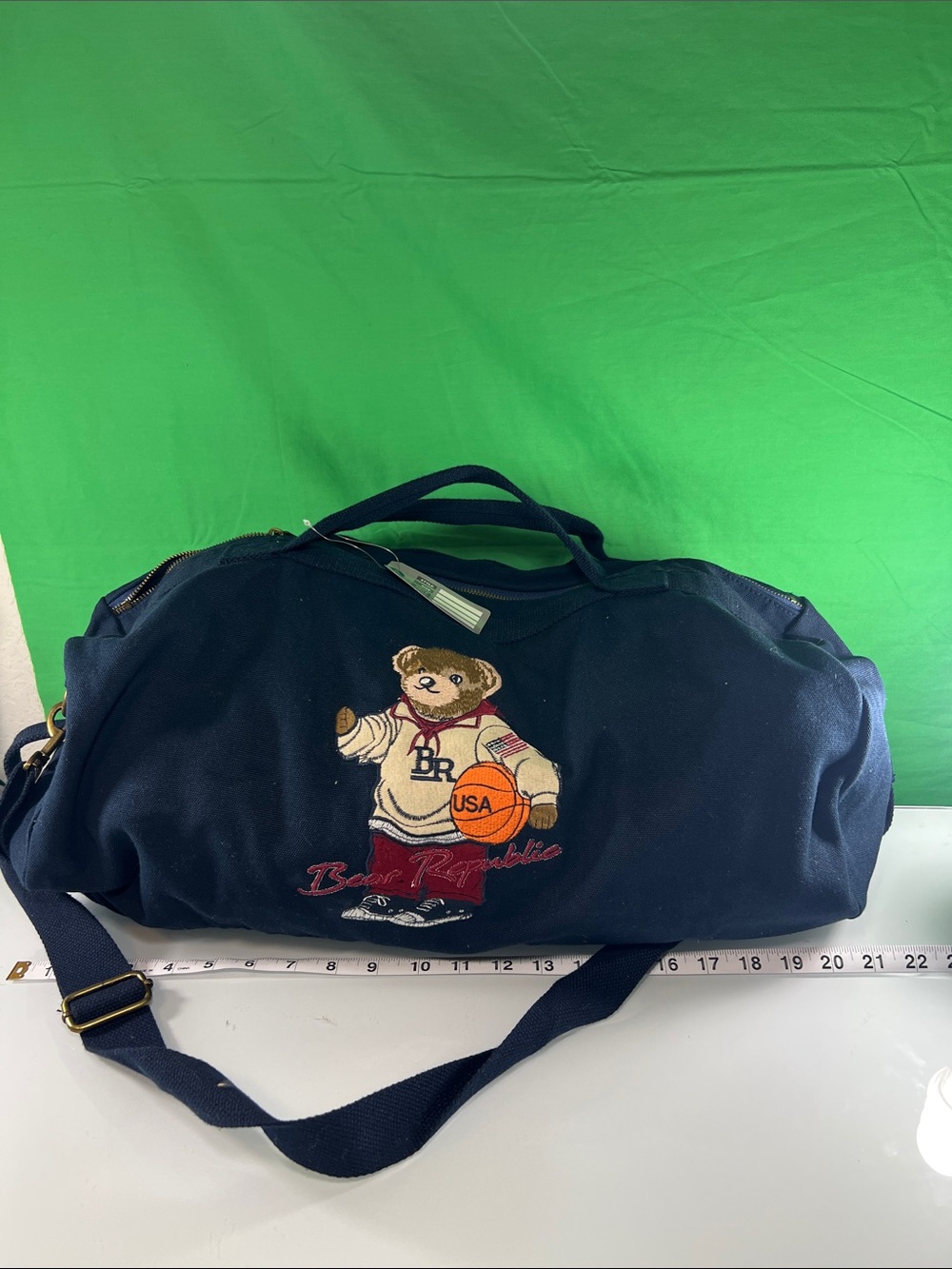 Bear Republic Navy Canvas Duffel Bag with Bear Graphic
